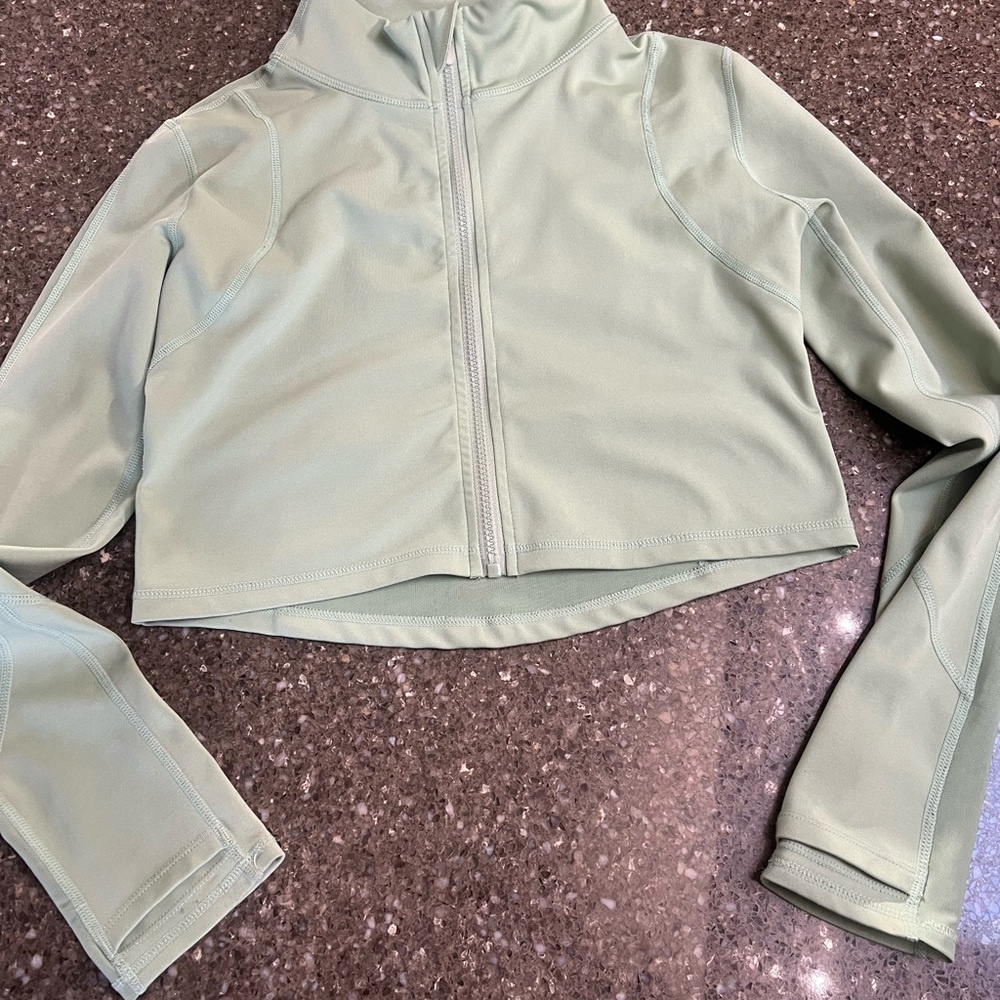 Mint Green Cropped Women's Yoga Athletic Jacket Size L Pilates Mesh Stretch Gym